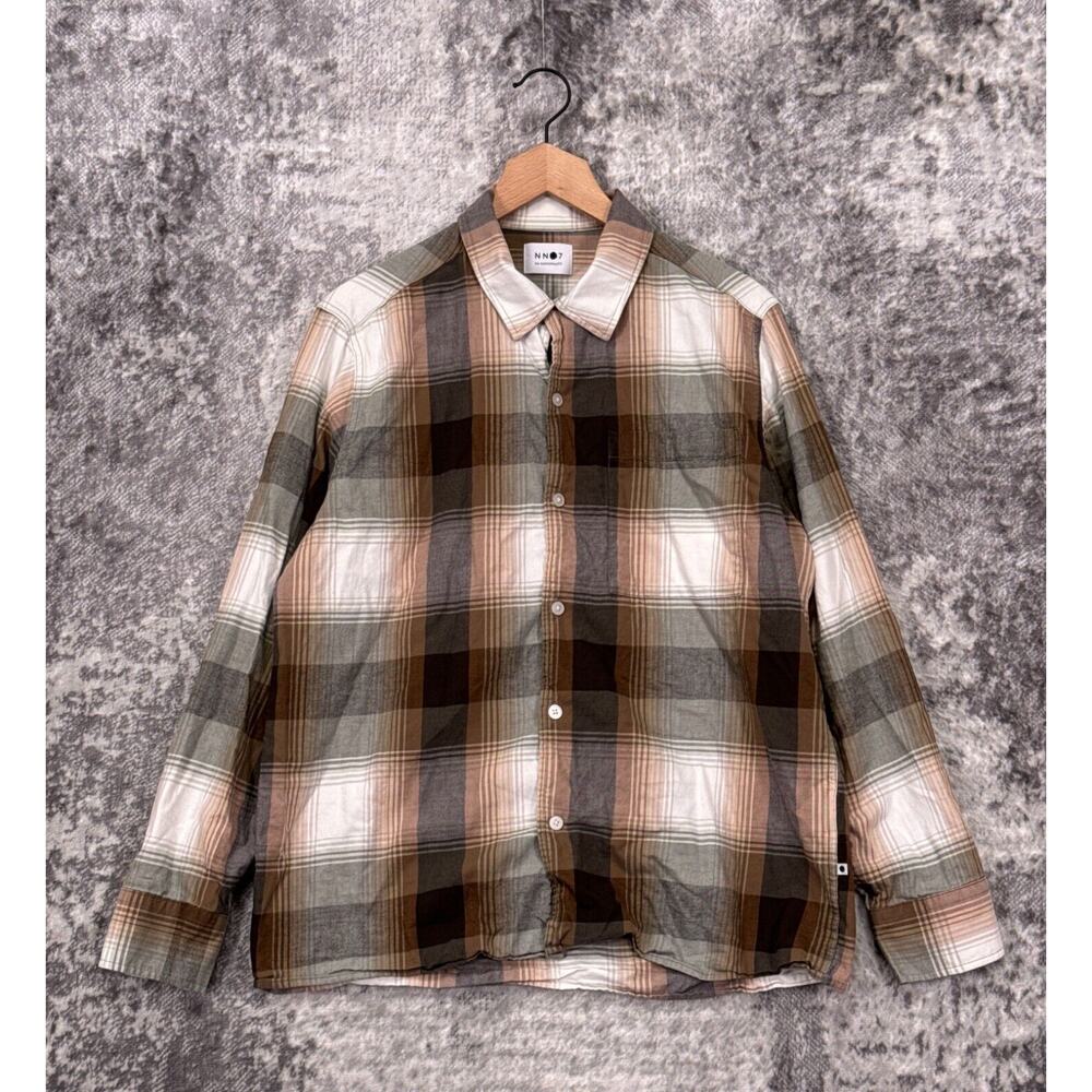 NN07 No Nationality Shirt Large Mens Julio Beige Checkered Long Sleeve Casual